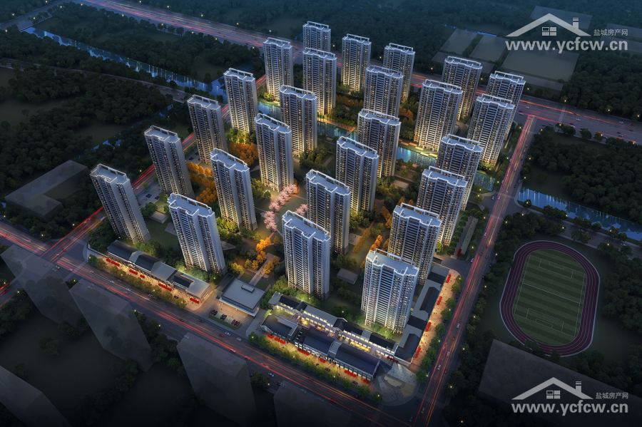 夜景鸟瞰图_绿地香港·理想城环境图-盐城房产网