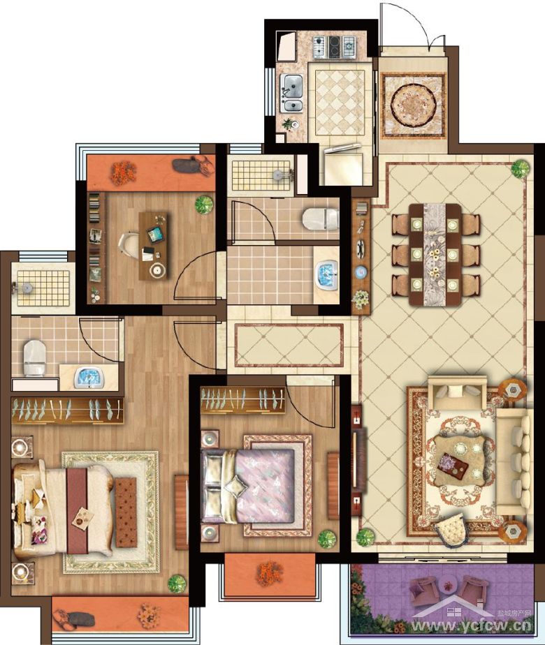 型双套间设计,双阳台布局在保证日常生活需求的同时亦可享受园心美景